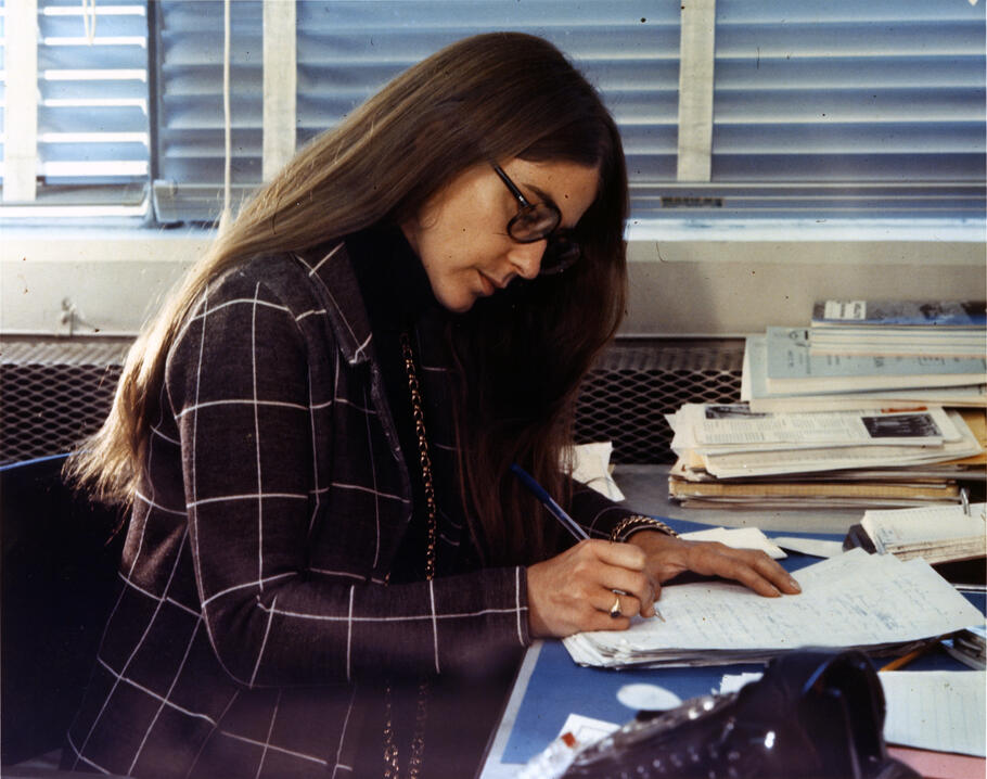 Margaret Hamilton working at a desk